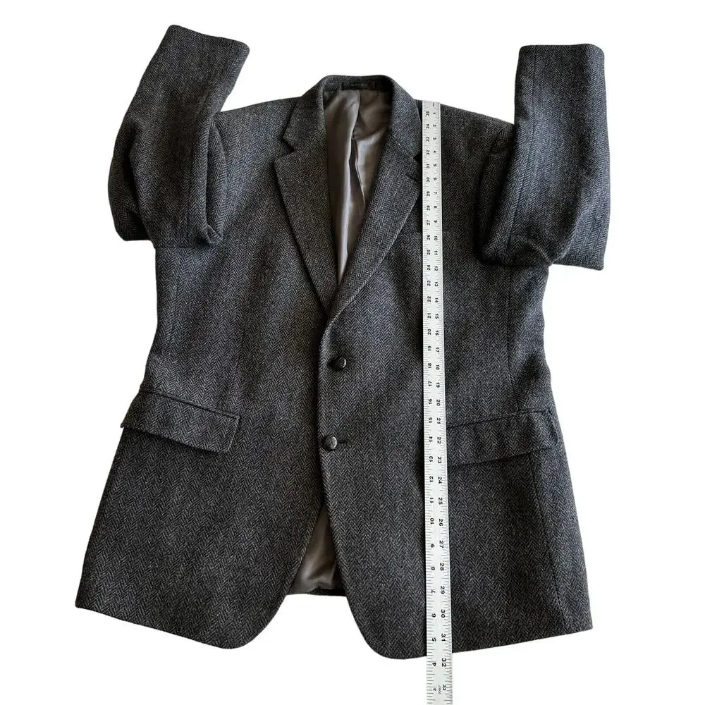 Lauren Ralph Lauren 100%‎ Wool Herringbone Classic 2 Button Gray Blazer Jacket L